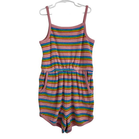 Hanna Andersson 140 Girls 10 Terry Cloth Retro Pink Rainbow Swim Cover Up Romper - Picture 1 of 3